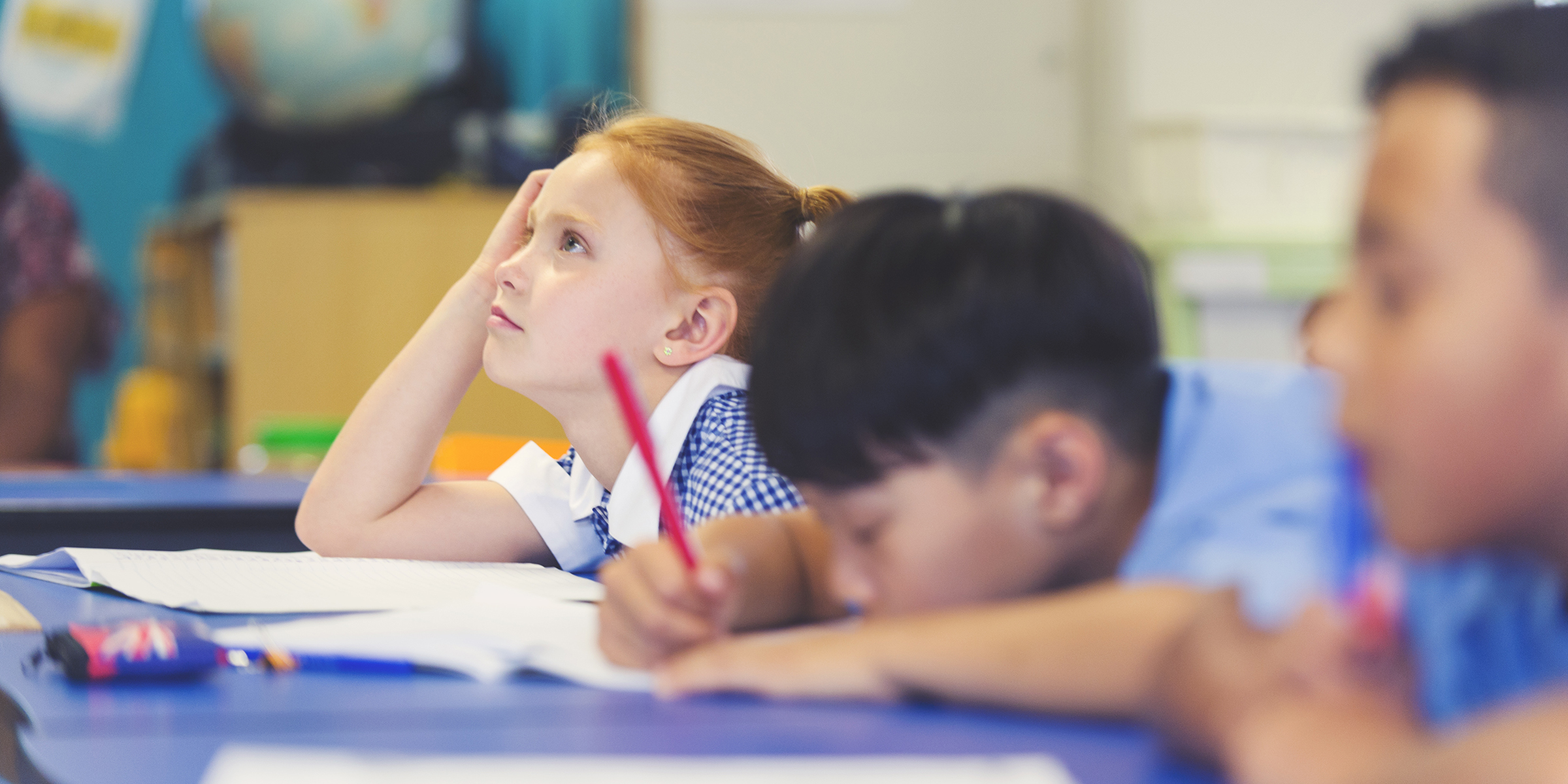 School children bored and tired in class. ADHD Children